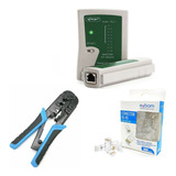 Kit Alicate Crimpar + 100un Conector Rj45 + Testador De Cado