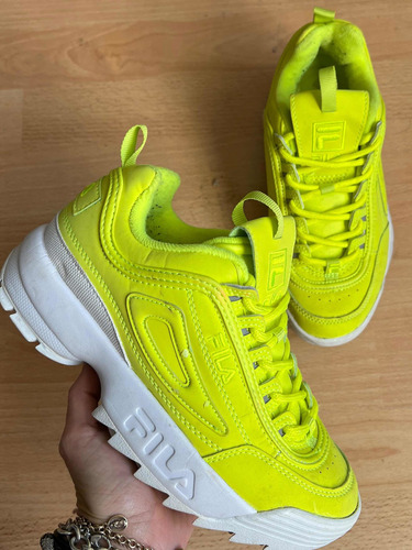 Padrisimos Tenis Fila Chuncky Amarillo Neon 24 Originales!!