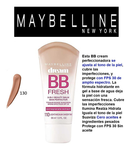 Base Maquillaje Bb Cream Dream Bb Fresh, Maybelline 3 Pzas