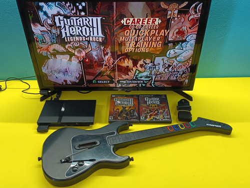 Consola Ps2,1 Control,guitarra Guitar Hero,2 Juegos A Elegir