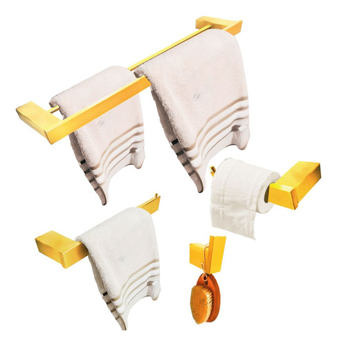Kit Acessórios Dourado Gold Banheiro Super Luxo Inox 304