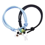 Pulsera Novios Pareja Amistad Astronauta Negro Y Celeste 2x1