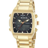 Relógio Seculus Masculino Dourado Quadrado Digiana Premium Cor Do Fundo Preto