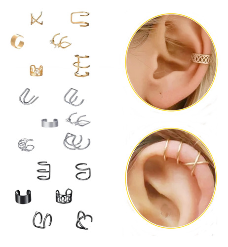 Piercing Falso Kit Com 6 Peças Prateado Dourado Preto