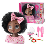 Boneca Busto Infantil Negra Maquiagem Pentear Acessórios