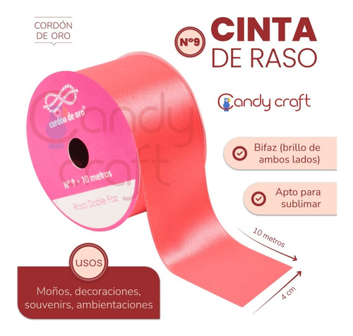 Cinta Raso N9 - 4cm - Cordon De Oro X 10 Metros - Stock