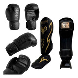 Combo Guante+tibial Dragons Kick Boxing Muay Thai Mma