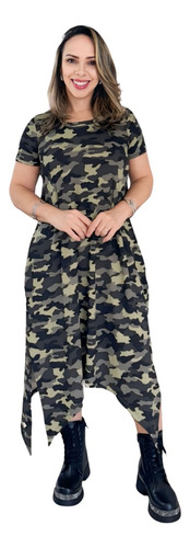 Vestido De Ponta Com Estampa Camuflada Efésios