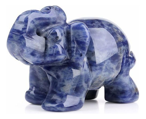 Escultura De Elefante En Sodalita Azul Y Blanco, 2