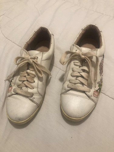 Zapatillas De Cuero Blancas Bordadas 38