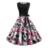  Vestido Sin Mangas Con Estampado De Calavera De Halloween