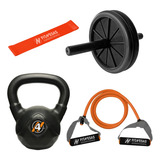 Kit Set Rueda Simple + Pesa Rusa Kettlebell 4 Kg + Bandas