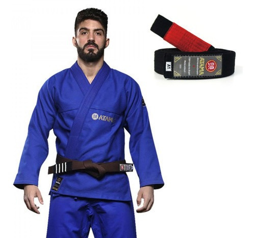 Kimono Atama Classic Azul Bjj Jiu Jitsu + Faixa Preta Atama