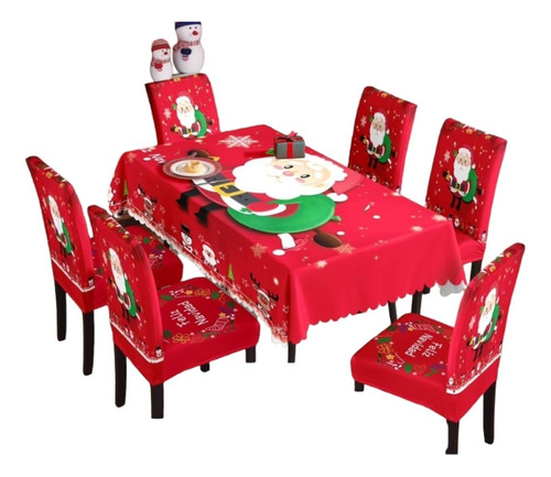 Mantel Navidad Decoración Comedor + 6 Fundas Sillas M5.