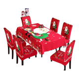 Mantel Navidad Decoración Comedor + 6 Fundas Sillas M5.