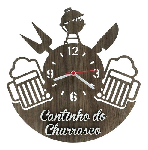 Relógio De Parede Decorativo - Cantinho Do Churrasco 3d Cor Da Estrutura Marrom-escuro Cor Do Fundo Marrom-escuro