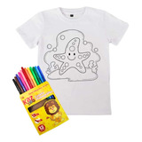 Conjunto Camiseta C/ Caneta Infantil Para Colorir Desenhos