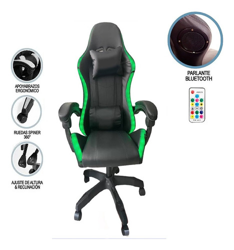 Silla Gamer Con Parlante Bluetooth Y Luz Rgb + Control