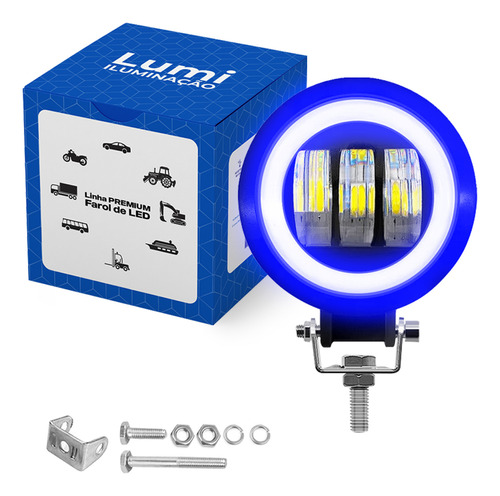 Kit 4 Refletor Luminário Farol 30w Led Redondo Cor Da Carcaça Preto Cor Da Luz Azul Com Angel 12v/24v