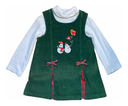 Vestido Verde Niña Talla 3 Años Muñecos Nieve + Regalo