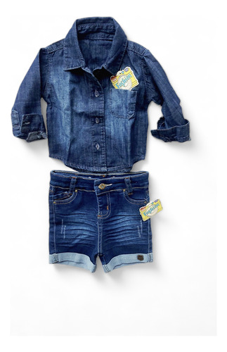 Conjunto Camisa E Bermuda Jeans Infantil Menino