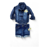 Conjunto Camisa E Bermuda Jeans Infantil Menino