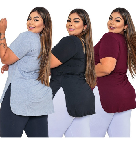 Kit 3 Blusa Feminina Longa Camiseta Tapa Bumbum Plus Size