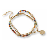 Pulsera Doble Colores Cadena Plata S925 Baño Oro