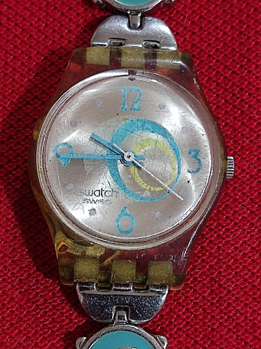 Reloj Pulsera Mujer, Swatch, Color Plateado Con Azul Vintage