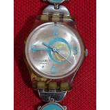 Reloj Pulsera Mujer, Swatch, Color Plateado Con Azul Vintage