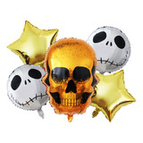 6 Kit Decoración Con 30 Globos Metalicos Halloween Calavera