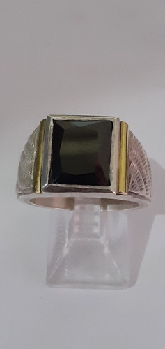 Anillo Hombre Piedra Negra Plata Y Oro