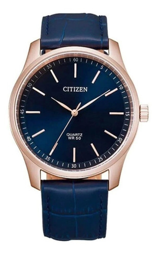 Reloj Citizen Hombre Bh500300l Dorado Rosé Cuero Azul 