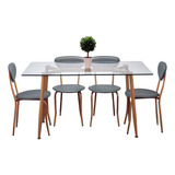 Juego Comedor Mesa 120 Vidrio Haya + 4 Sillas Ecocuero Haya