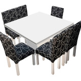 Juego Comedor Blanco Tr 130x130 + 6 Sillas Chenille