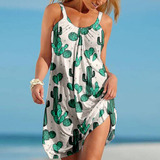 Vestido De Playa Con Estampado Tropical Hawaiano, Modelo Vy1