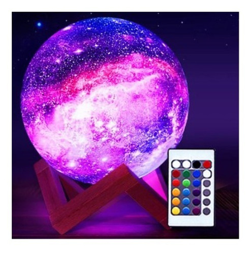 Lámpara Luna Galaxia 3d 16 Colores Recargable Rgb + Control