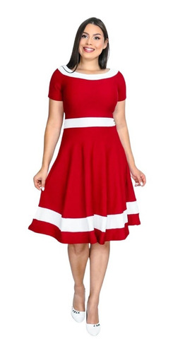Vestido Feminino Gode Vermelho Moda Evangelica Bicolor Top