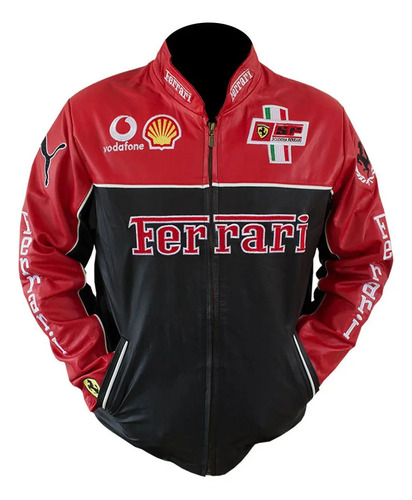 Chamarra De Piel Tipo Ferrari Bordada