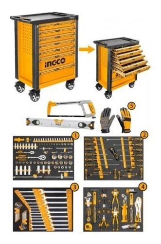 Carro Taller Gabinete Organizador 162 Herramientas Ingco