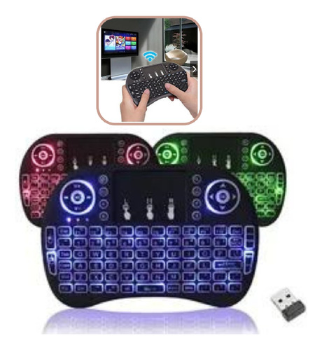 Mini Teclado Keyboard Sem Fio Tv Box Iluminado Led