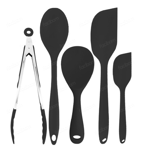 Kit Utensilios De Silicone Maciço Colher Espatula Flexível