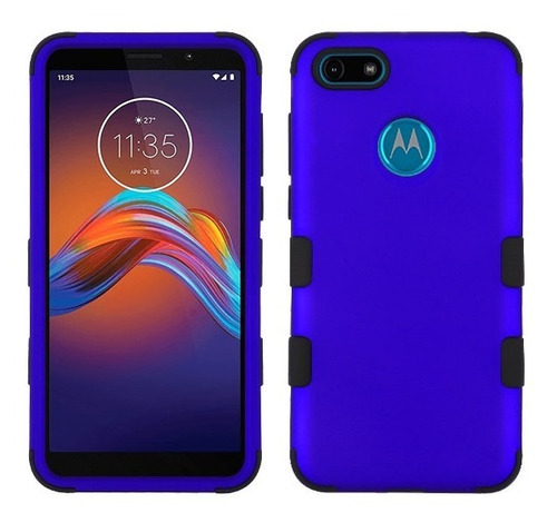 Moto E6 Play Funda Uso Rudo Diseño De 3 Piezas Azul 