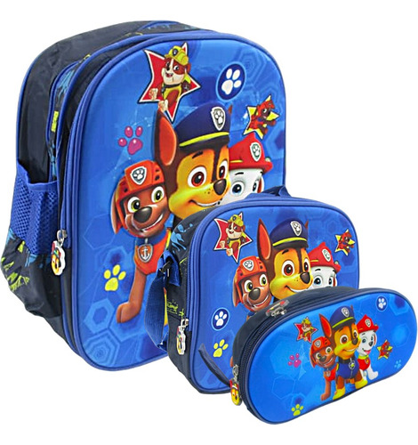 Kit X3 Maleta Morral Paw Patrol Patrulla Lonchera Cartuchera