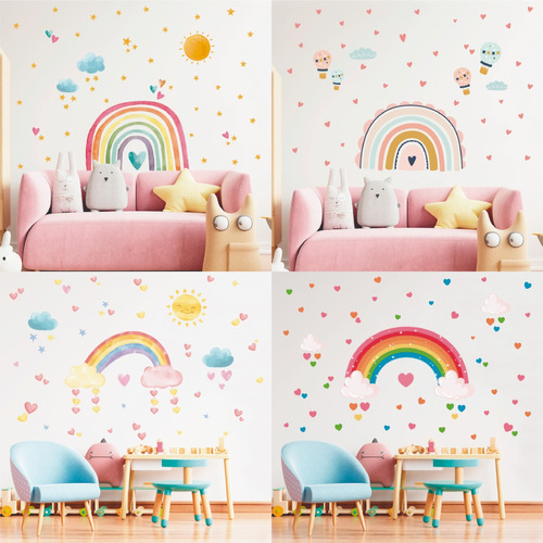 Vinilo Decorativo Infantil Arcoiris Nordicos Nenas Acuarela