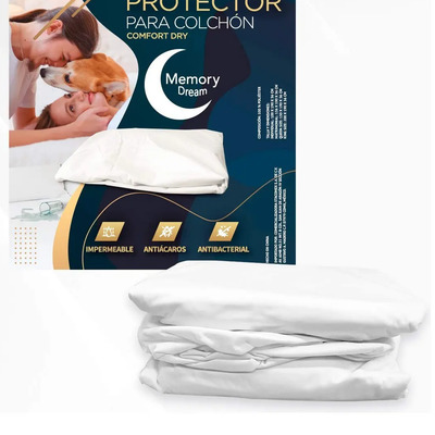Protector Cubre Colchón 100% Impermeable Queen Size Memory Dream Hipoalergénico Ultra Delgado, Silencioso, Secado Rápido, Antiácaros, Antibacterial, Ajustable Hasta 45 Cm De Altura Blanco Liso