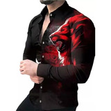 Camisa De Manga Larga Estampada En 3d Para Hombre