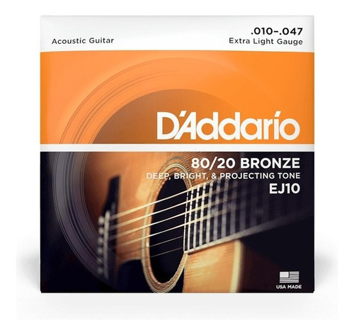 Daddario Cuerdas Ej10 Acustica Bronze 80/20 (10-47) Nuevas