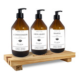 Set Baño Dispenser Vidrio Ambar Shampoo-acondicionador-jabon