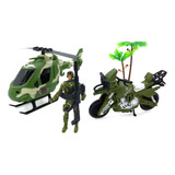Set Militar, Helicóptero, Moto Y Soldado - 11327